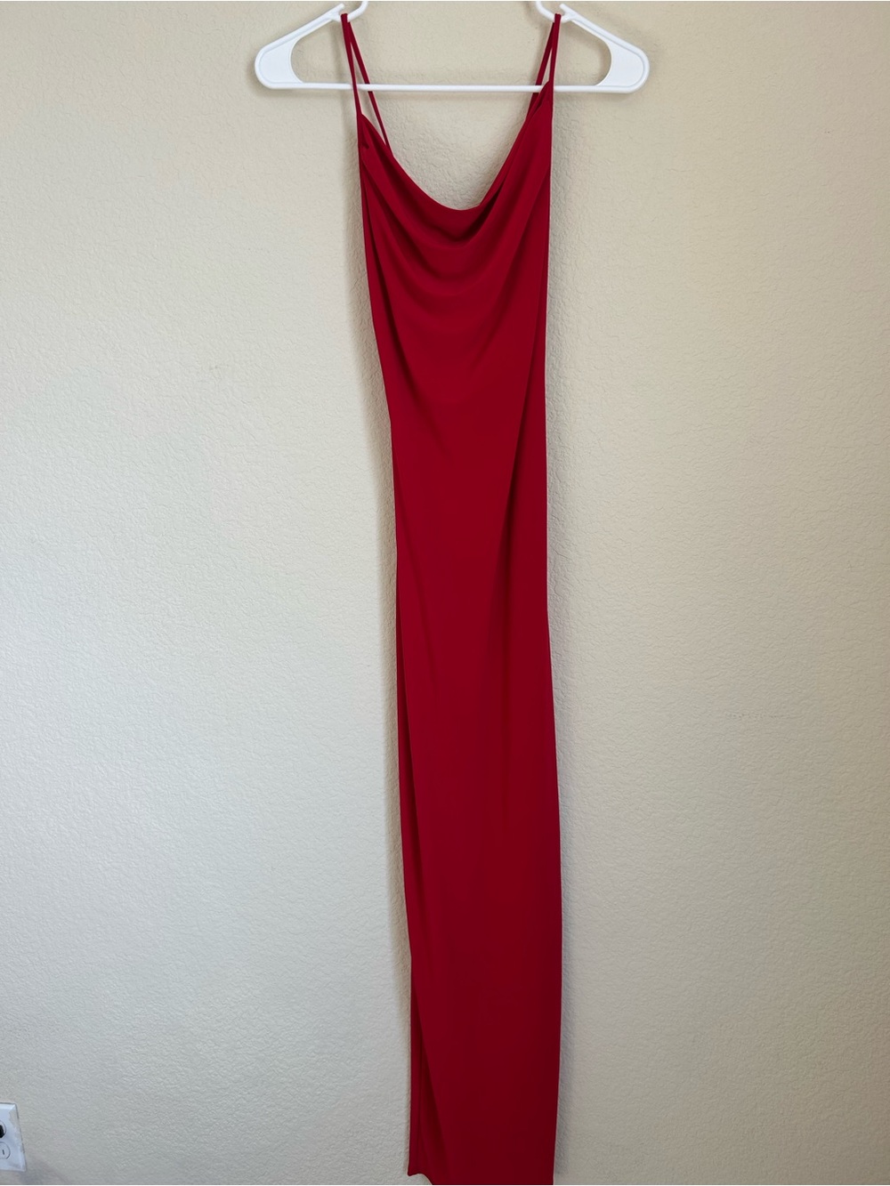 Cowl Neck Maxi Slip Dress in Red